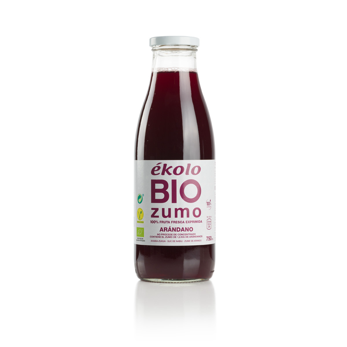 Sumo de mirtilo orgânico 100% espremido ékolo 750 ml