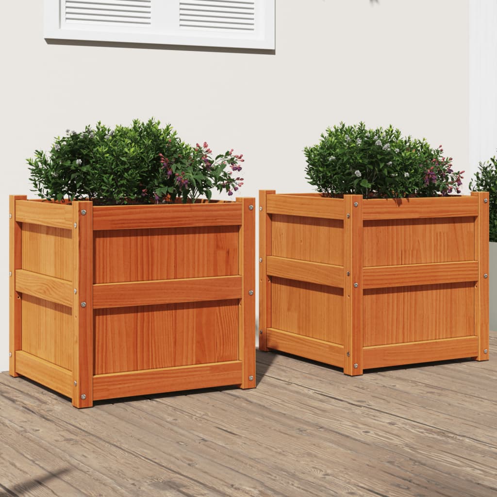 Jardineras De Exterior 2 Uds Madera Maciza De Pino Marrón Cera_1