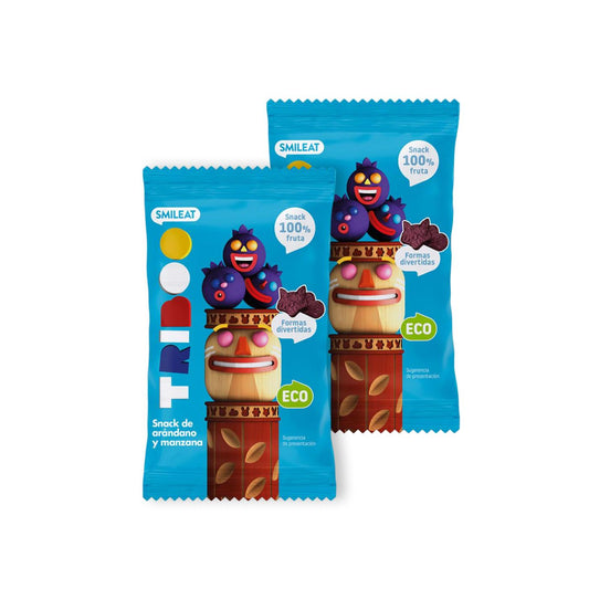 Pack de 2 snacks biológicos de maçã e mirtilo, 25g, Triboo