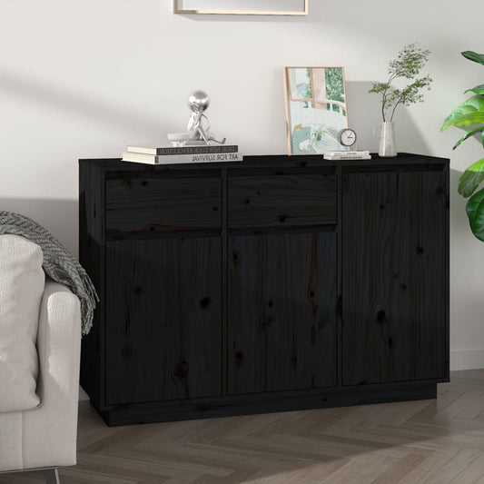 Aparador De Madera Maciza De Pino Negro 110x34x75 Cm_0