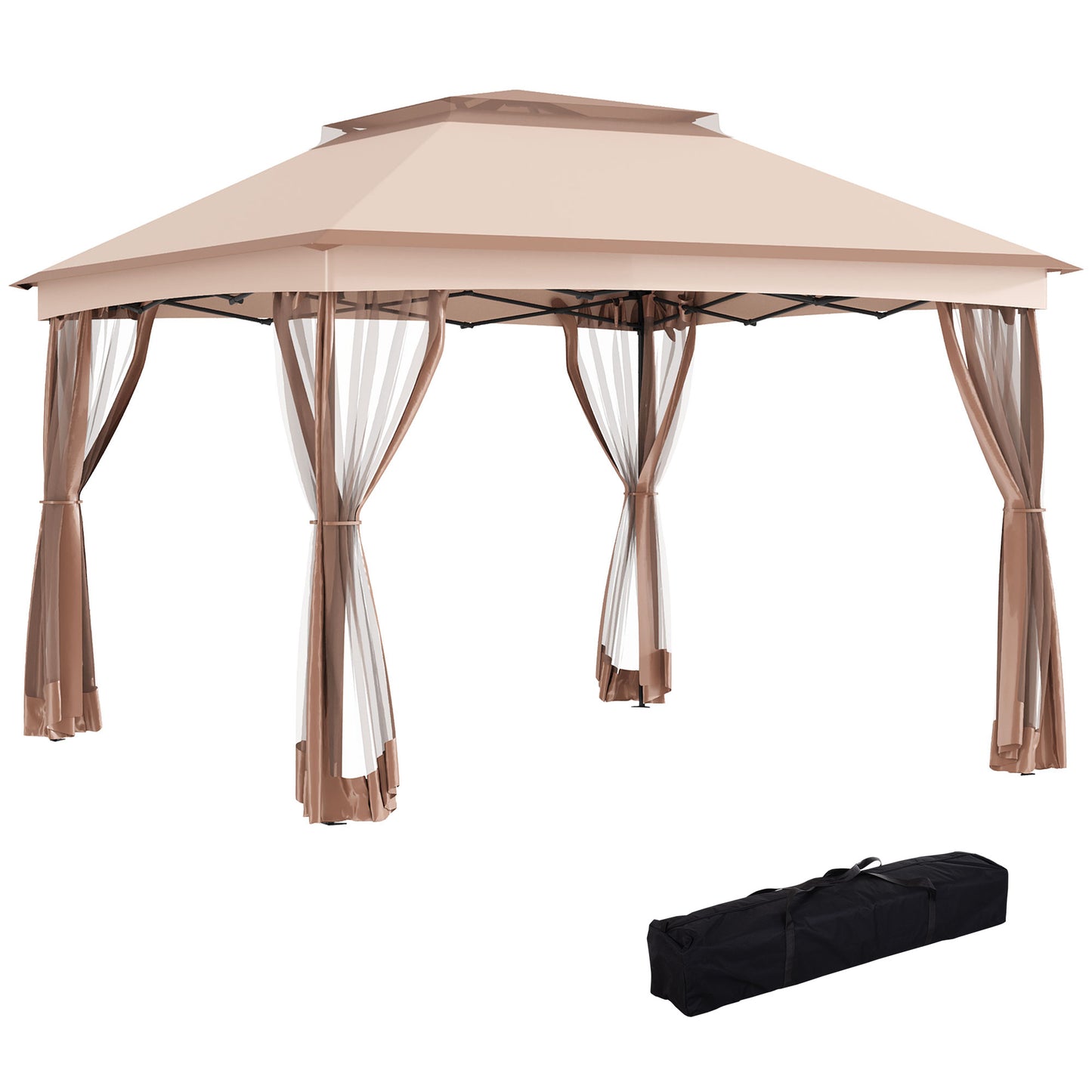Outsunny Carpa Plegable 3x3 M Cenador De Jardín Con Doble Techo Marrón_0