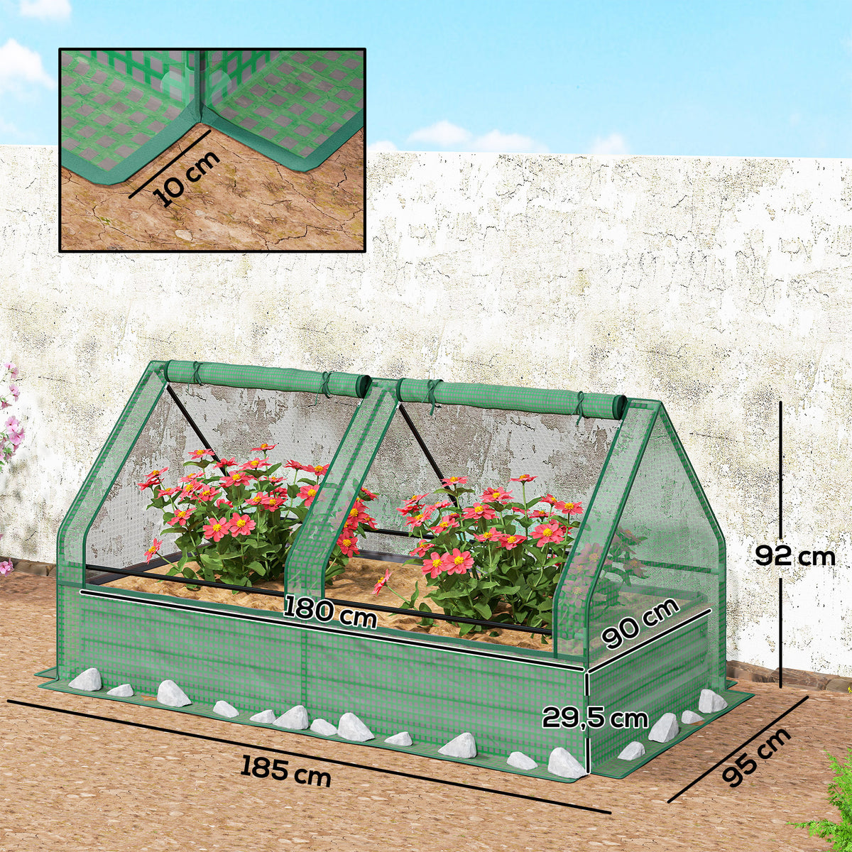 Jardinera Con Invernadero Outsunny Acero Galvanizado, Pe Verde Y Gris 185x95x92 Cm_2