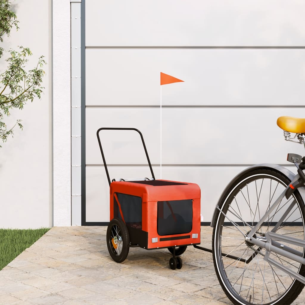 Remolque De Bicicleta Mascotas Hierro Tela Oxford Naranja Negro_1