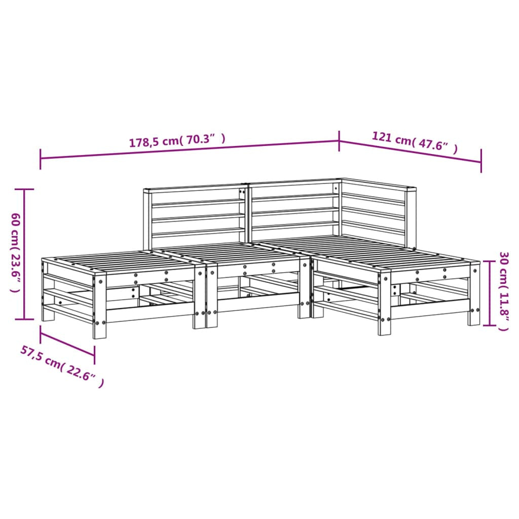 Vidaxl Juego De Muebles Jardín 4 Pzas Madera Maciza Pino Marrón Miel_2