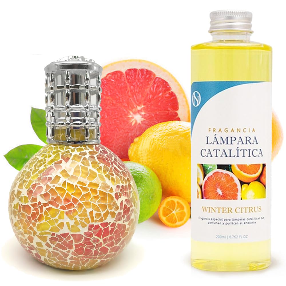 Lámpara Catalítica Mosaico Bicolor + Aroma Winter Citrus 200ml - Elimina Malos Olores, Impurezas Y Perfuma_0