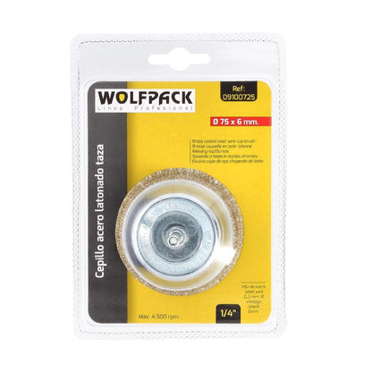 Cepillo Acero Latonado Para Taladro Taza Ø 75 Mm. Espiga 1/4 Cepillo Taladro Alambre Latón, Cepillo Limpieza, Cepillo Pulir.