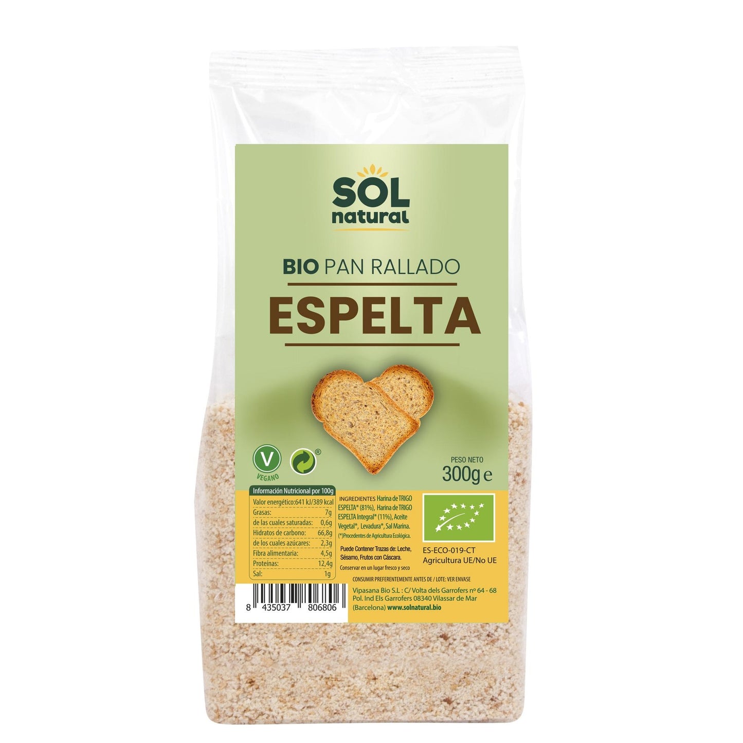 Pão ralado de espelta biológica Sol Natural 300 g
