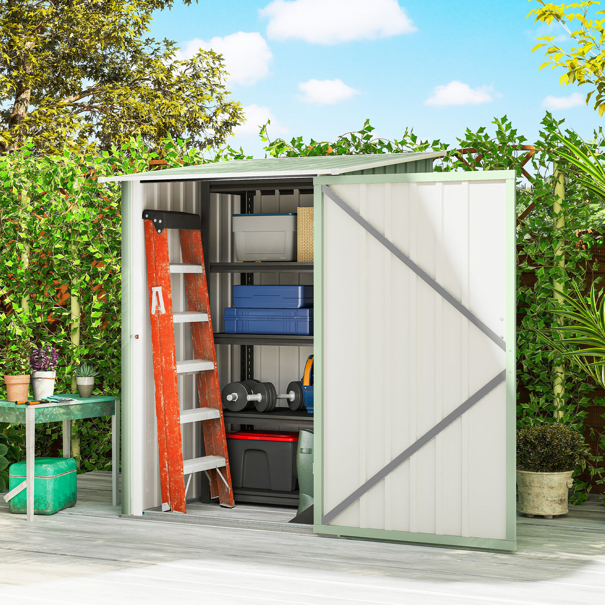 Caseta De Jardín Outsunny Acero Galvanizado Verde 100x103x160 Cm_1