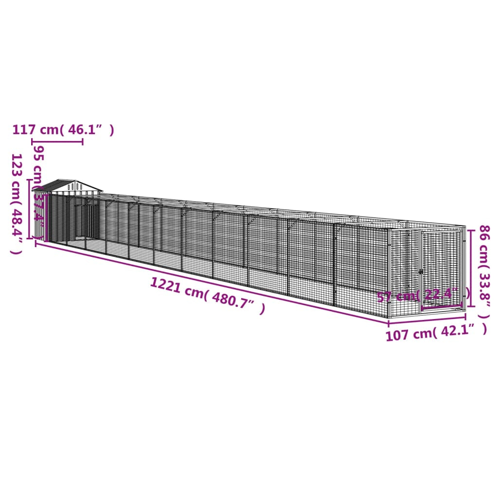 Vidaxl Caseta Perro Tejado Acero Galvanizado Gris Claro 117x1221x123cm_2
