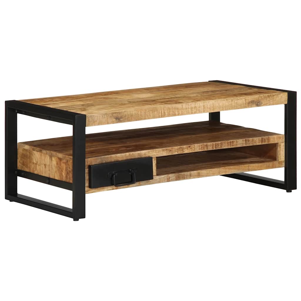 Mesa De Centro De Madera Maciza De Mango Rugosa 90x50x36 Cm_0