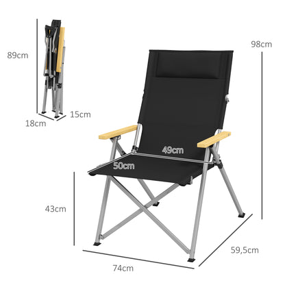 Outsunny 2 Sillas De Camping Plegables De Aluminio 74x59,5x98 Cm Negro_2