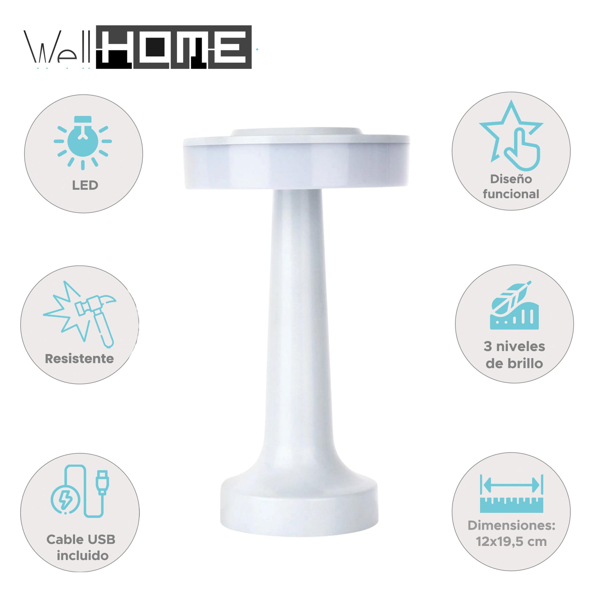 Well Home Lámpara De Mesa Led Con Control Táctil Y Batería Recargable Con 120 Lúmenes_1