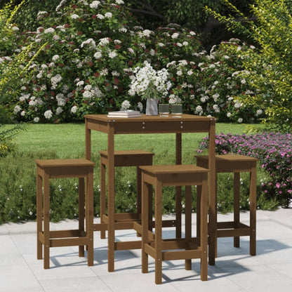 Vidaxl Mesa Y Taburetes Altos De Jardín 5 Pzas Madera Pino Marrón Miel_1