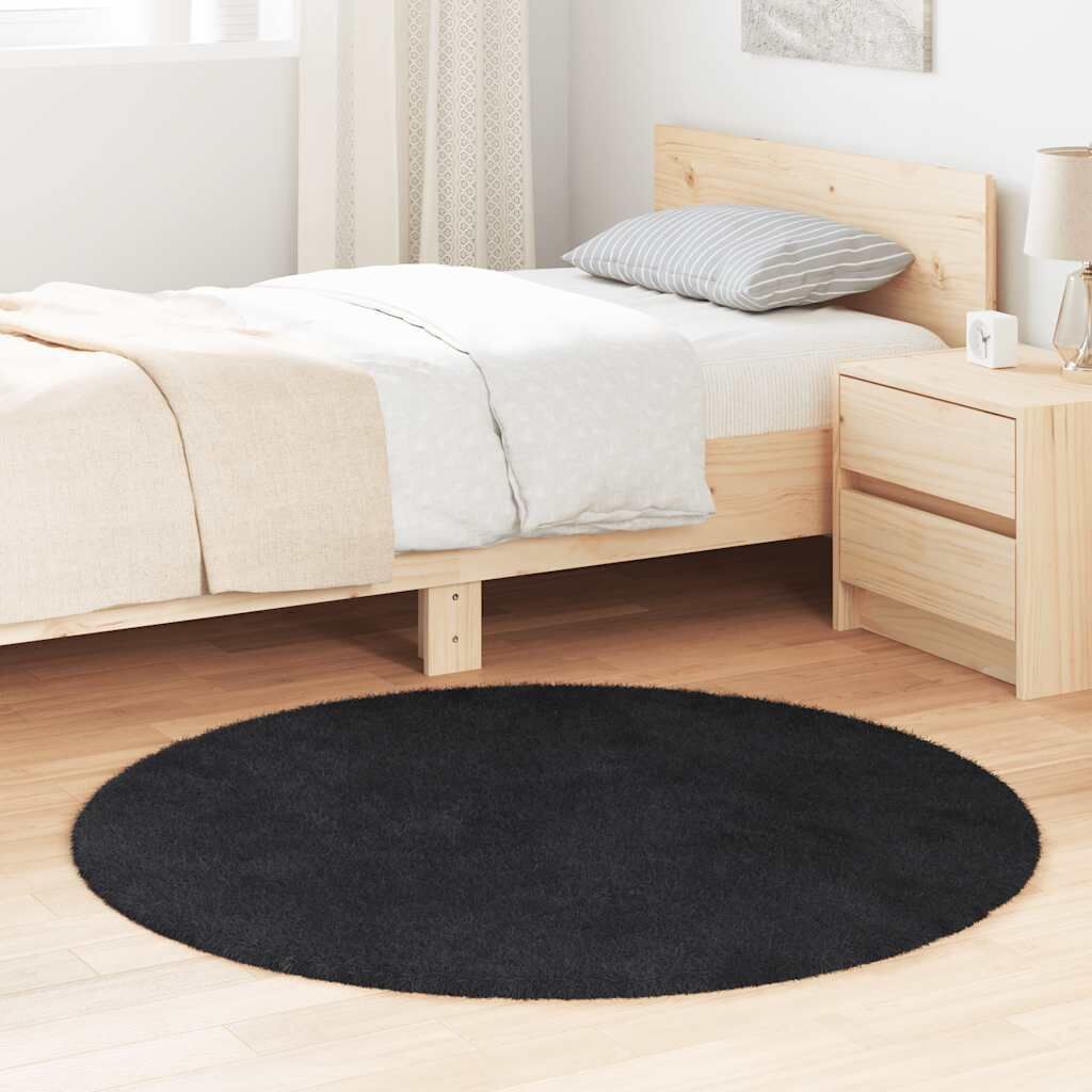 Vidaxl Alfombra Peluda De Pelo Largo Navarra Negra 120x120cm Poliéster_1