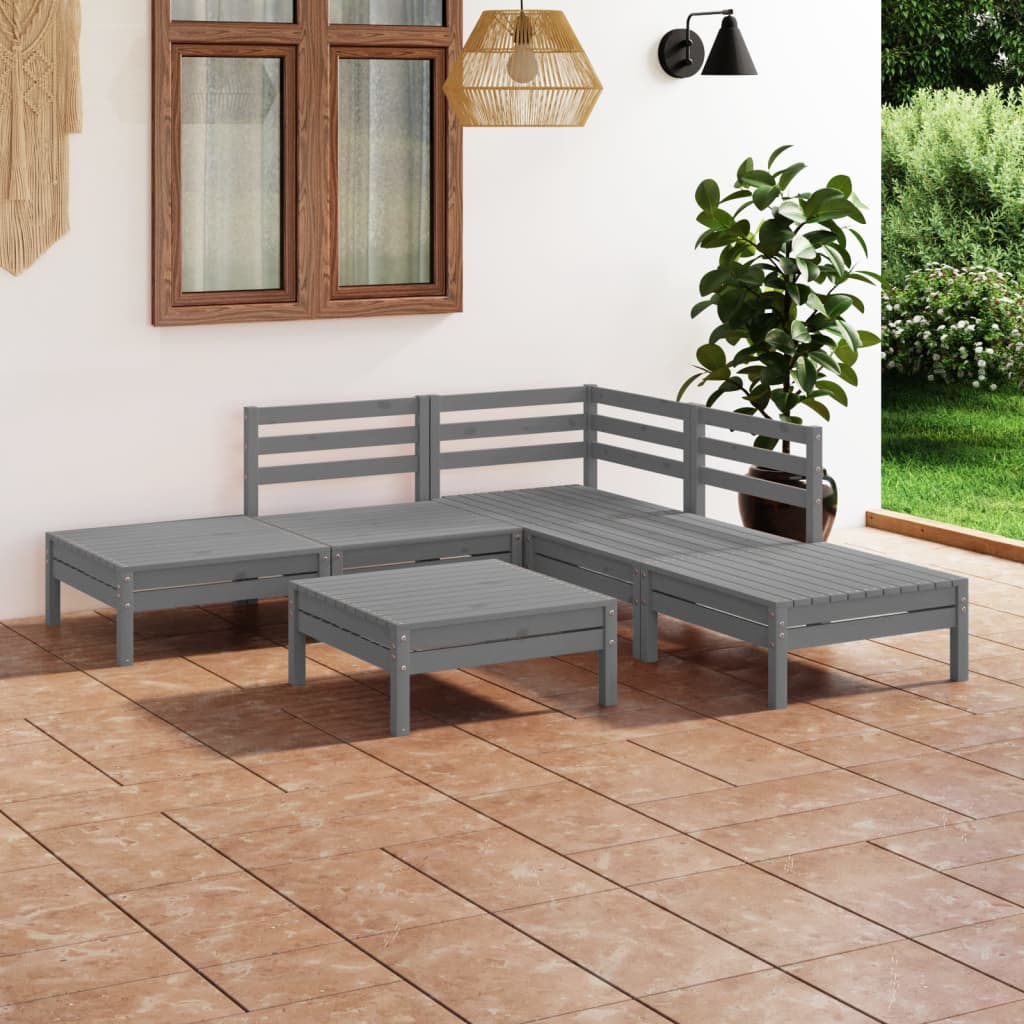 Juego De Muebles De Jardín 6 Piezas Madera Maciza De Pino Gris / Vetonek_2