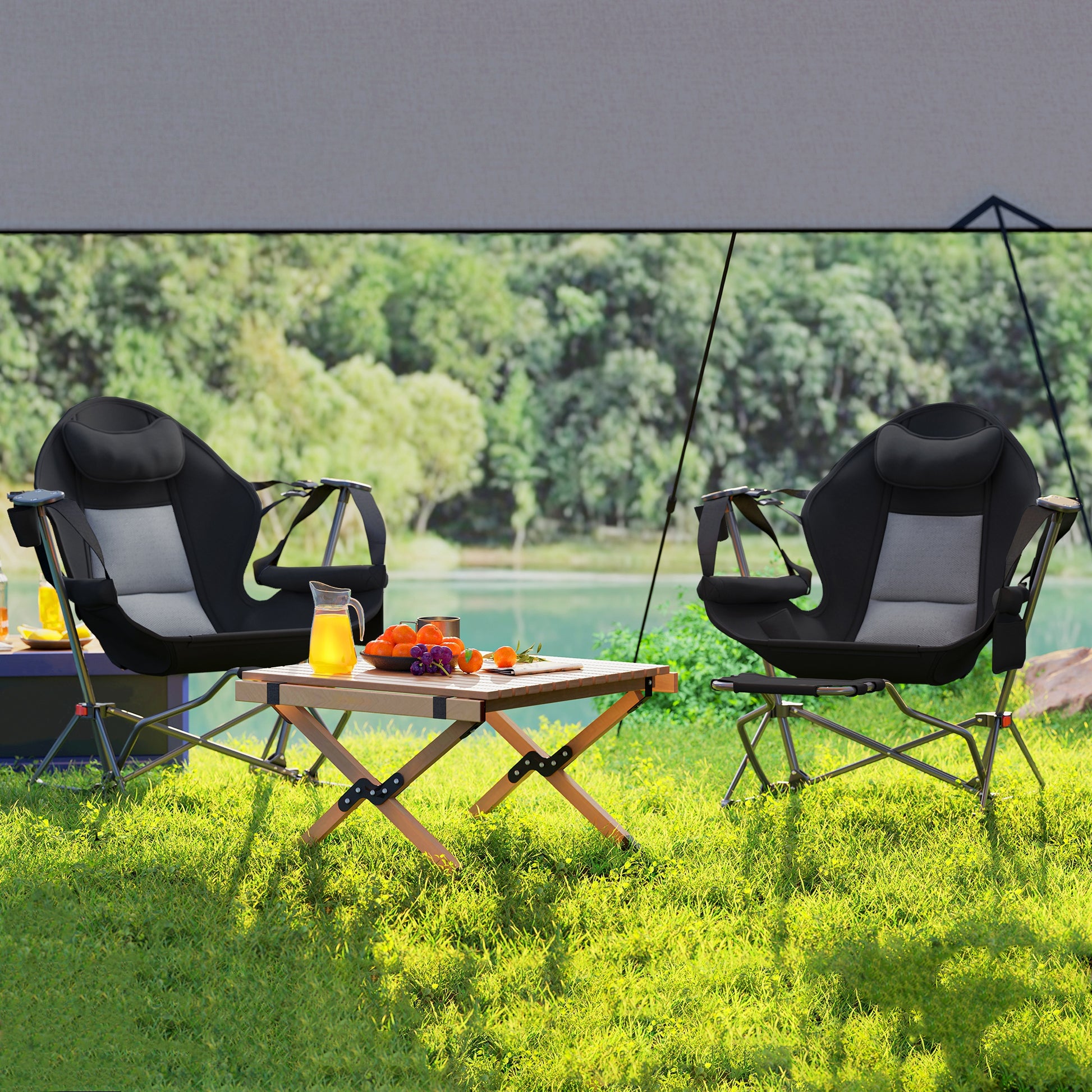 Outsunny Pack 2 Mecedora Jardín Exterior Con Reposapiés Carga 120 Kg Negro_4