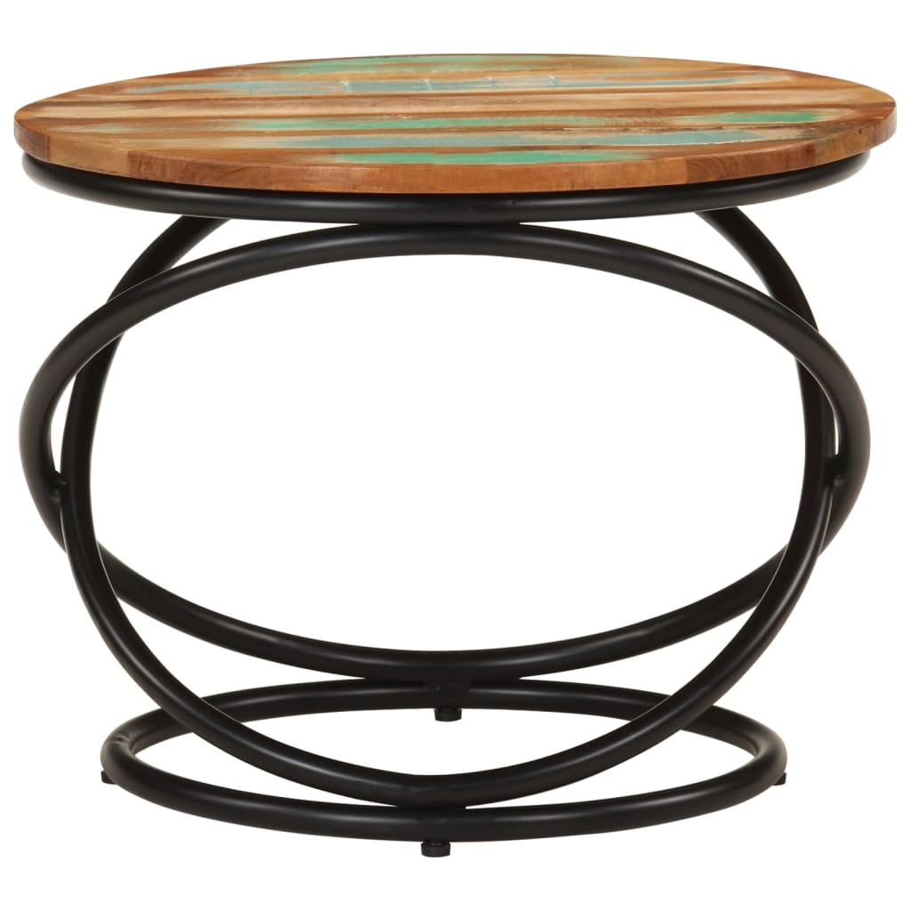 Mesa De Centro Madera Maciza Reciclada Y Acero Ø50x40 Cm_1
