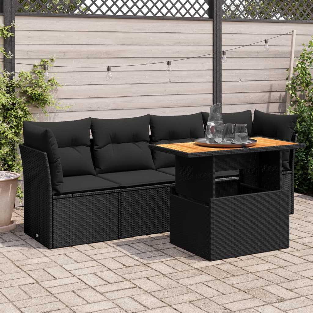 Set De Muebles De Jardín 5 Pzas Y Cojines Ratán Sintético Negro / Vetonek_4