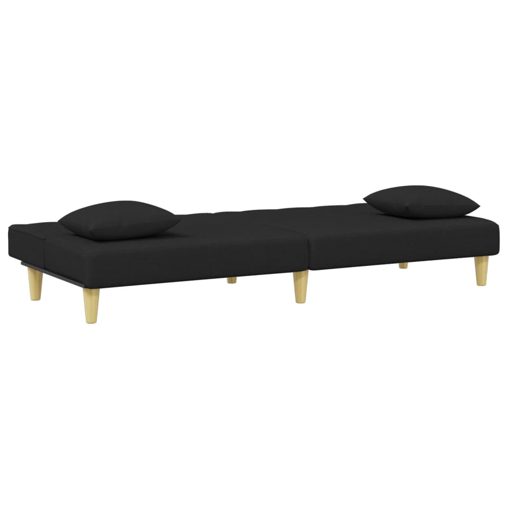 Sofá Cama De 2 Plazas Con Almohadas Y Taburete Tela Negro / Vetonek_4