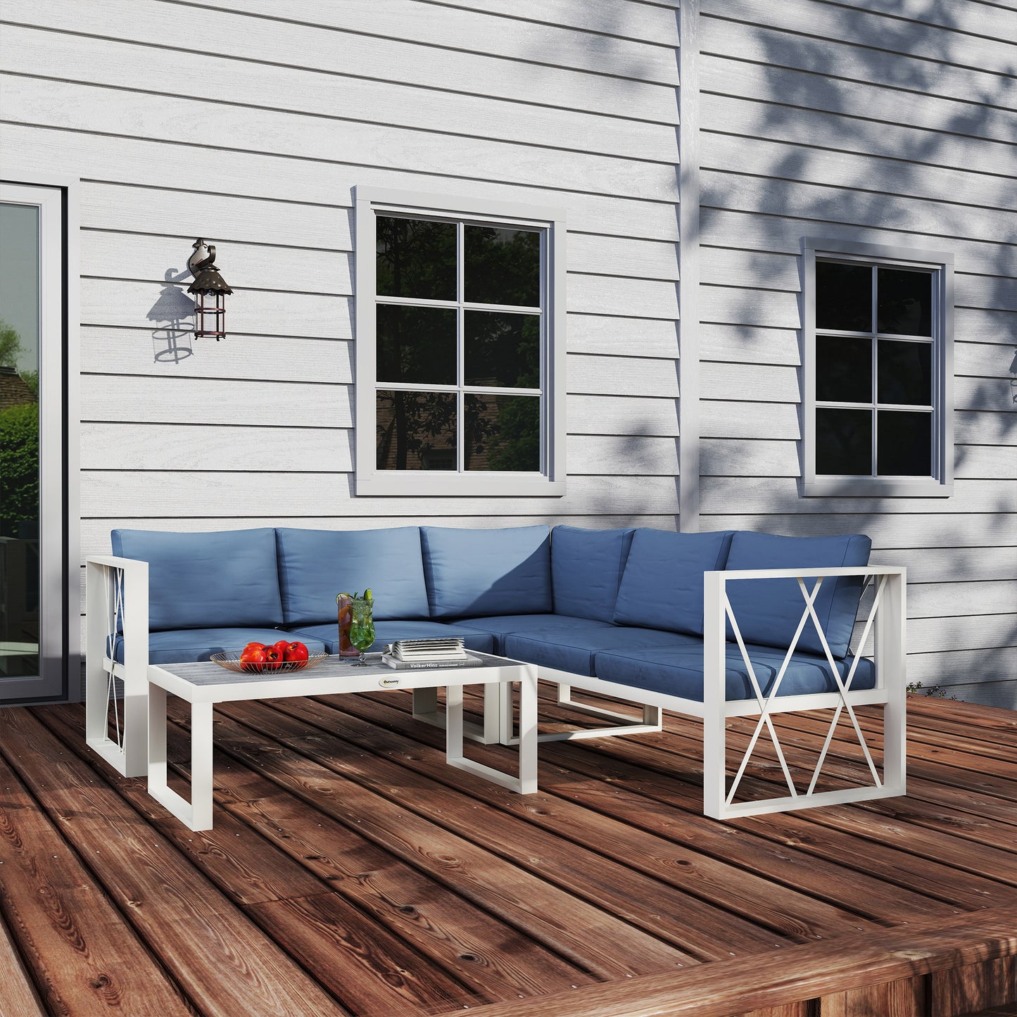 Outsunny Conjunto De Jardín Exterior De 4 Piezas En Forma De L Beige Y Gris_4
