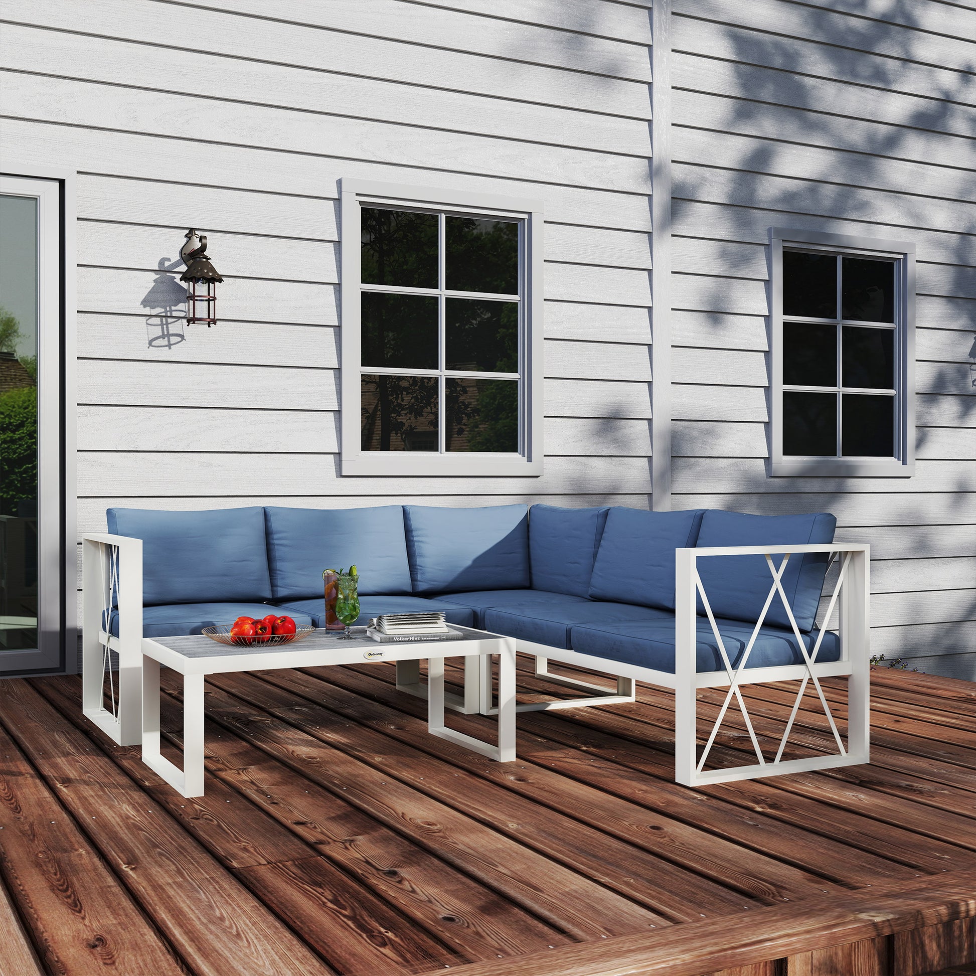 Outsunny Conjunto De Jardín Exterior De 4 Piezas En Forma De L Beige Y Gris_4
