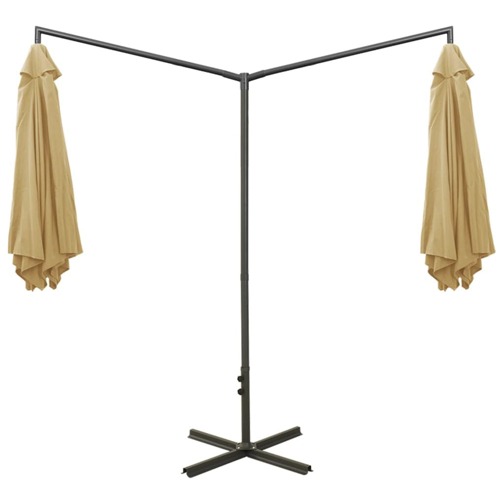 Vidaxl Sombrilla Doble De Jardín Con Palo De Acero Taupe 600 Cm_3