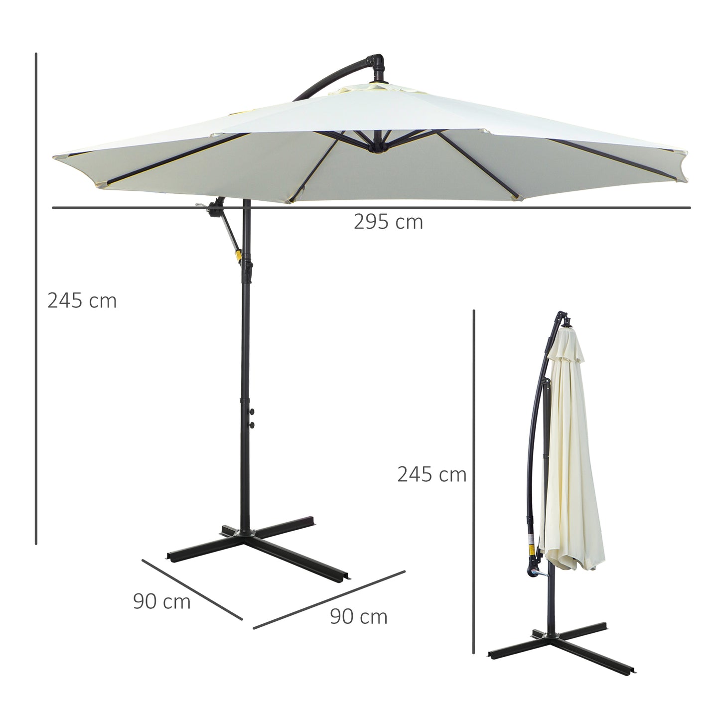 Outsunny Parasol Excéntrico Ø300 Cm Inclinable Con Manivela Para Jardín Crema_2