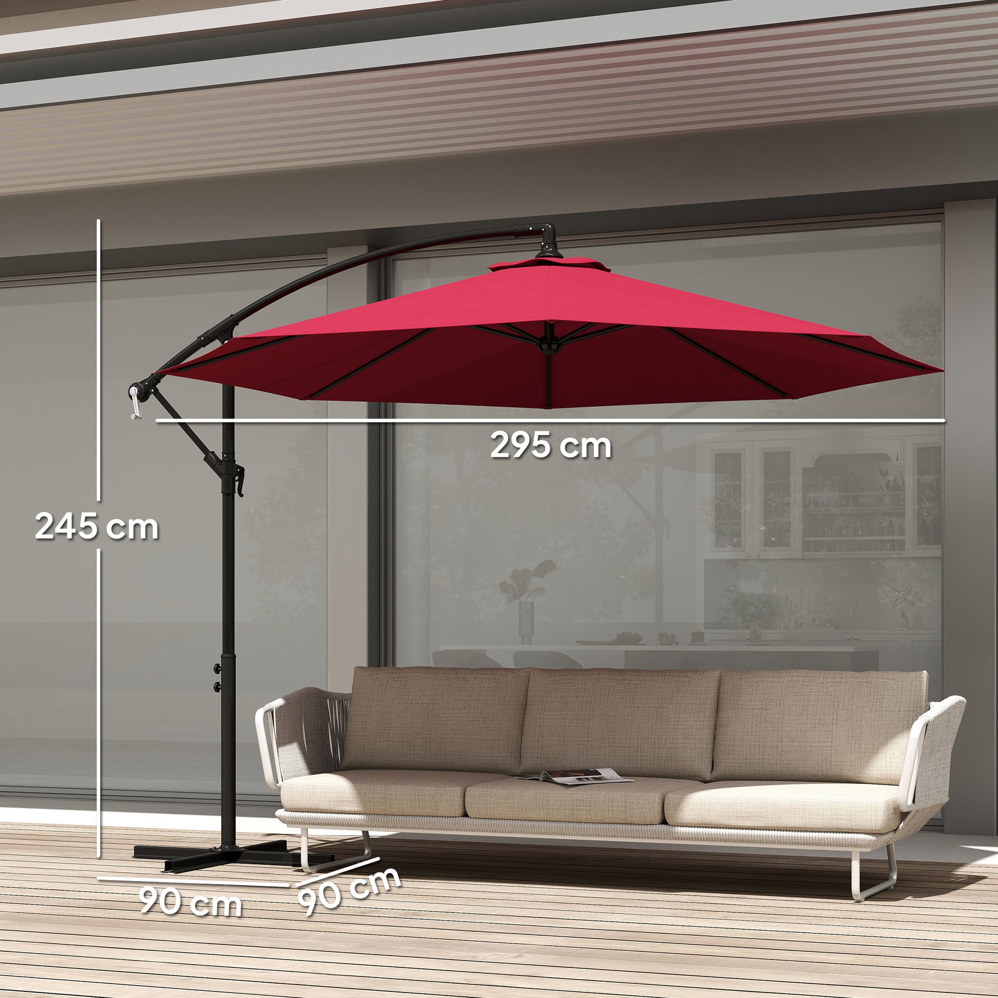 Outsunny Parasol Excéntrico Ø295 Cm Con Ángulo Ajustable Base Cruzada Granate_2