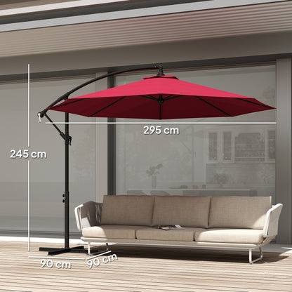 Outsunny Parasol Excéntrico Ø295 Cm Con Ángulo Ajustable Base Cruzada Granate_2