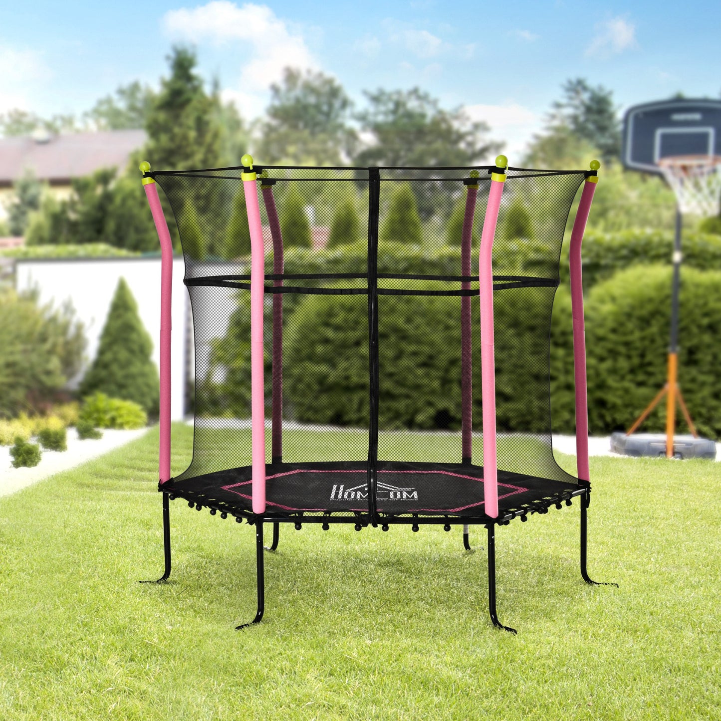 Homcom Trampolín Infantil Con Red De Seguridad Ø163,5x163,5 Cm Rosa_1