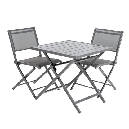 Conjunto Para Exterior, Mesa Plegable 70 Cm Y 2 Sillas Plegables, Aluminio Antracita, Textilene Color Plata Y Negro, 2 Plazas_0