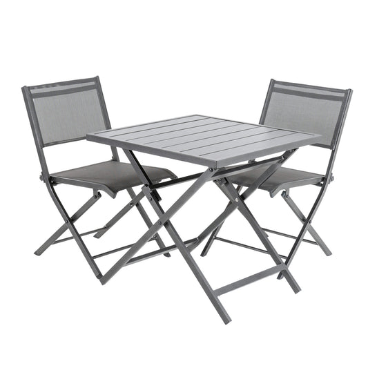 Conjunto Para Exterior, Mesa Plegable 70 Cm Y 2 Sillas Plegables, Aluminio Antracita, Textilene Color Plata Y Negro, 2 Plazas_0