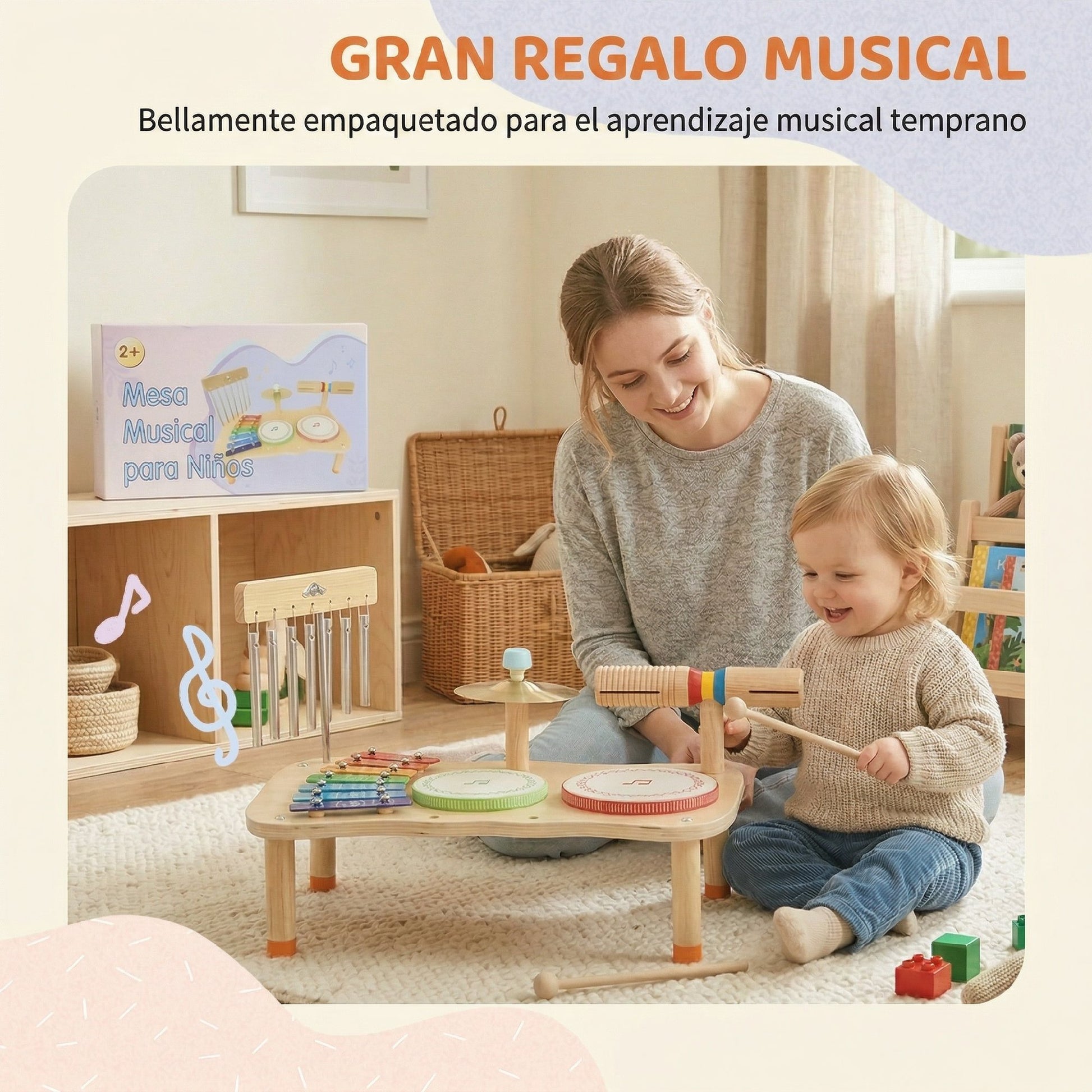 Aiyaplay Instrumentos Musicales Infantiles De Madera Con Tambor Y Xilófono_3