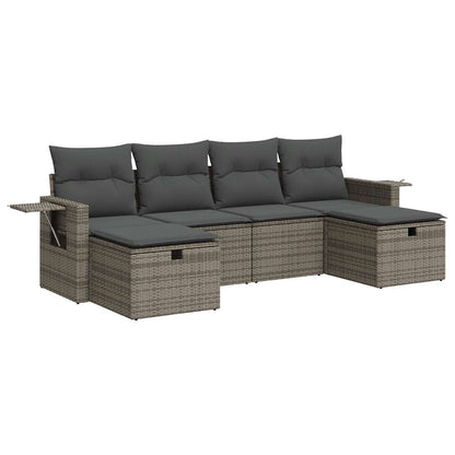 Set De Muebles De Jardín 6 Pzas Y Cojines Ratán Sintético Gris / Vetonek_4