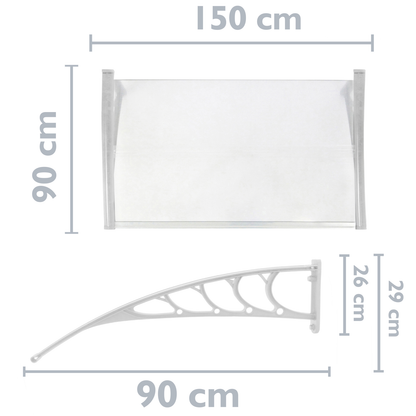 Tejadillo De Protección 150x90 Cm Transparente. Marquesina Para Puertas Y Ventanas Con Soporte Blanco_1