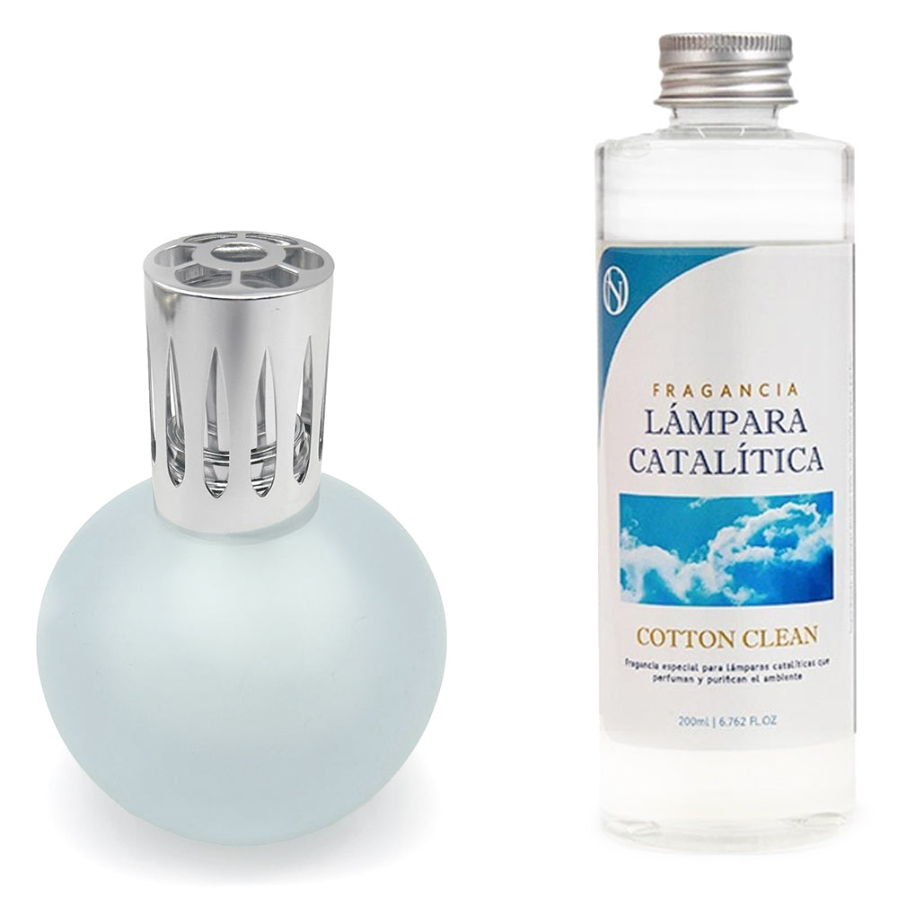 Lámpara Catalítica Azul Grisáceo Mate + Aroma Cotton Clean 200ml - Elimina Malos Olores, Impurezas Y Perfuma_0