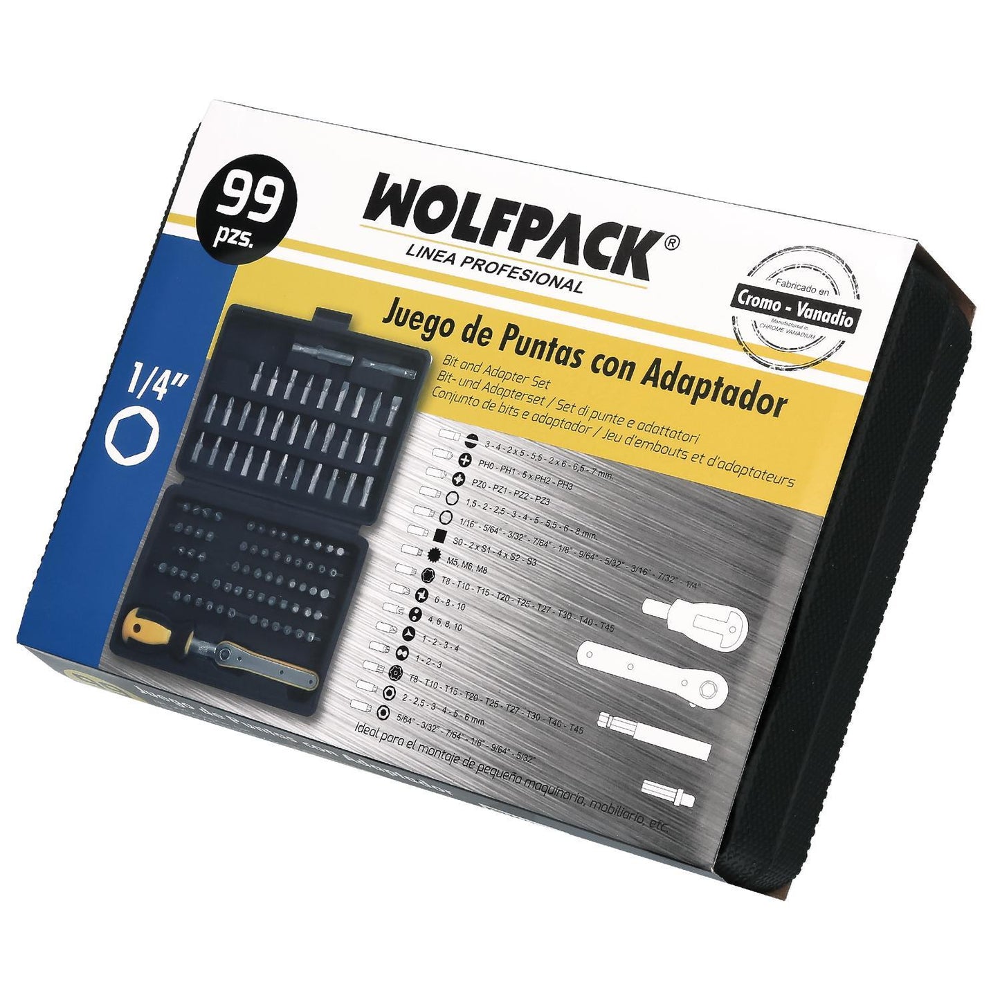 Juego Puntas Con Destornillador 1/4 99 Pzs. Con Apadtador. Cromo Vanadio, Kit Llave Combinada, Kit Carraca,