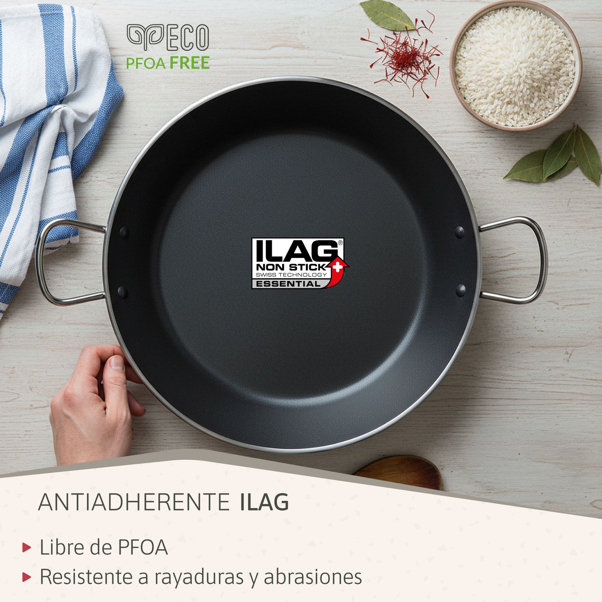 Briebe Paellera Inducción 30cm, 4 Raciones, Aluminio Prensado, Antiadherente Sin Pfoa, 3mm Espesor, Zafrán, Negro_3