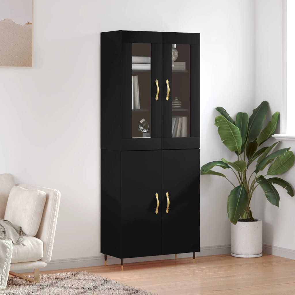 Aparador Alto Madera Contrachapada Negro 69,5x34x180 Cm_0