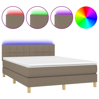 Cama Box Spring Colchón Y Luces Led Tela Gris Taupe 140x190 Cm / Vetonek_1