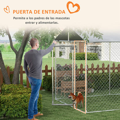 Pawhut Perrera Jaula De Exterior Para Perros Con 1 Puerta 600x230x230 Cm Plata_3