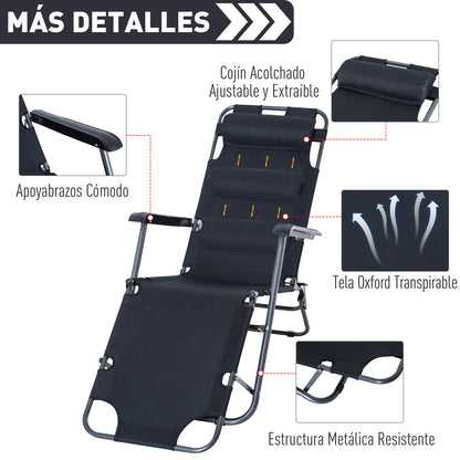 Outsunny 2 Tumbonas Reclinables Y Plegables Con Almohada 135x60x89 Cm Negro_5