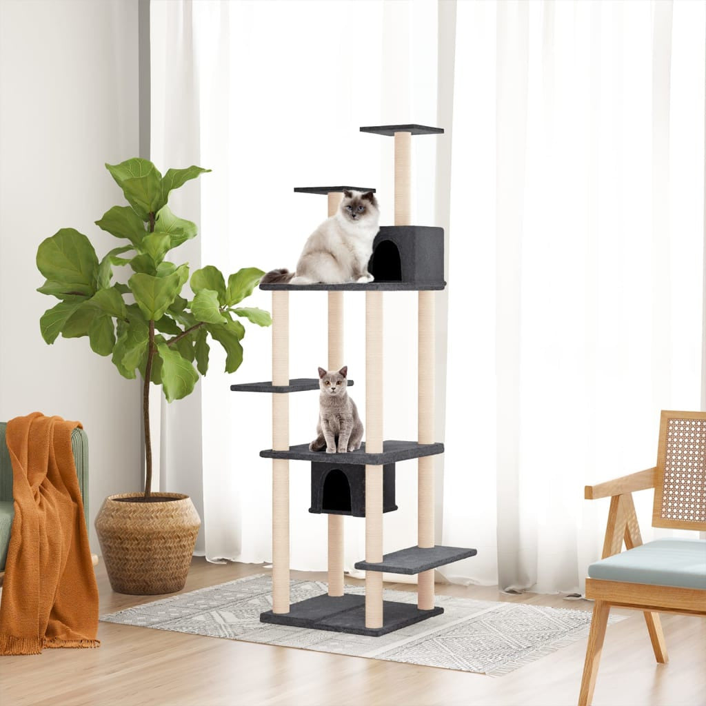Vidaxl Rascador Para Gatos Con Postes De Sisal Gris Oscuro 176 Cm_1