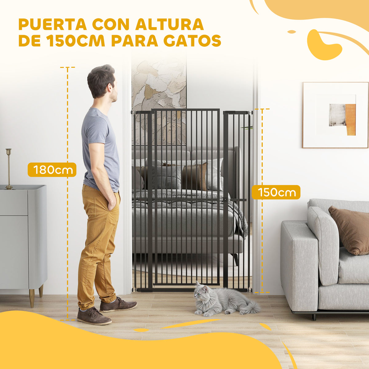 Pawhut Barrera Para Perros Con Ancho Ajustable 77-104 Cm Con Extensiones Negro_3
