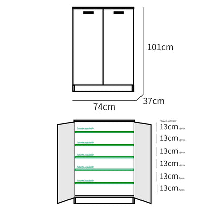 Armario Dormitorio, Multiusos, Baño, Mueble Cocina, Zapatero 2 Puertas 5 Estantes101x74x36 Cm, Briebe, Nova, Blanco_5