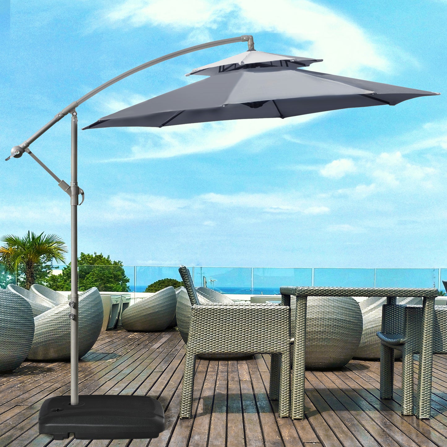 Outsunny Conjunto De Sombrilla Incluye 1 Sombrilla De Jardín Y 1 Base_1