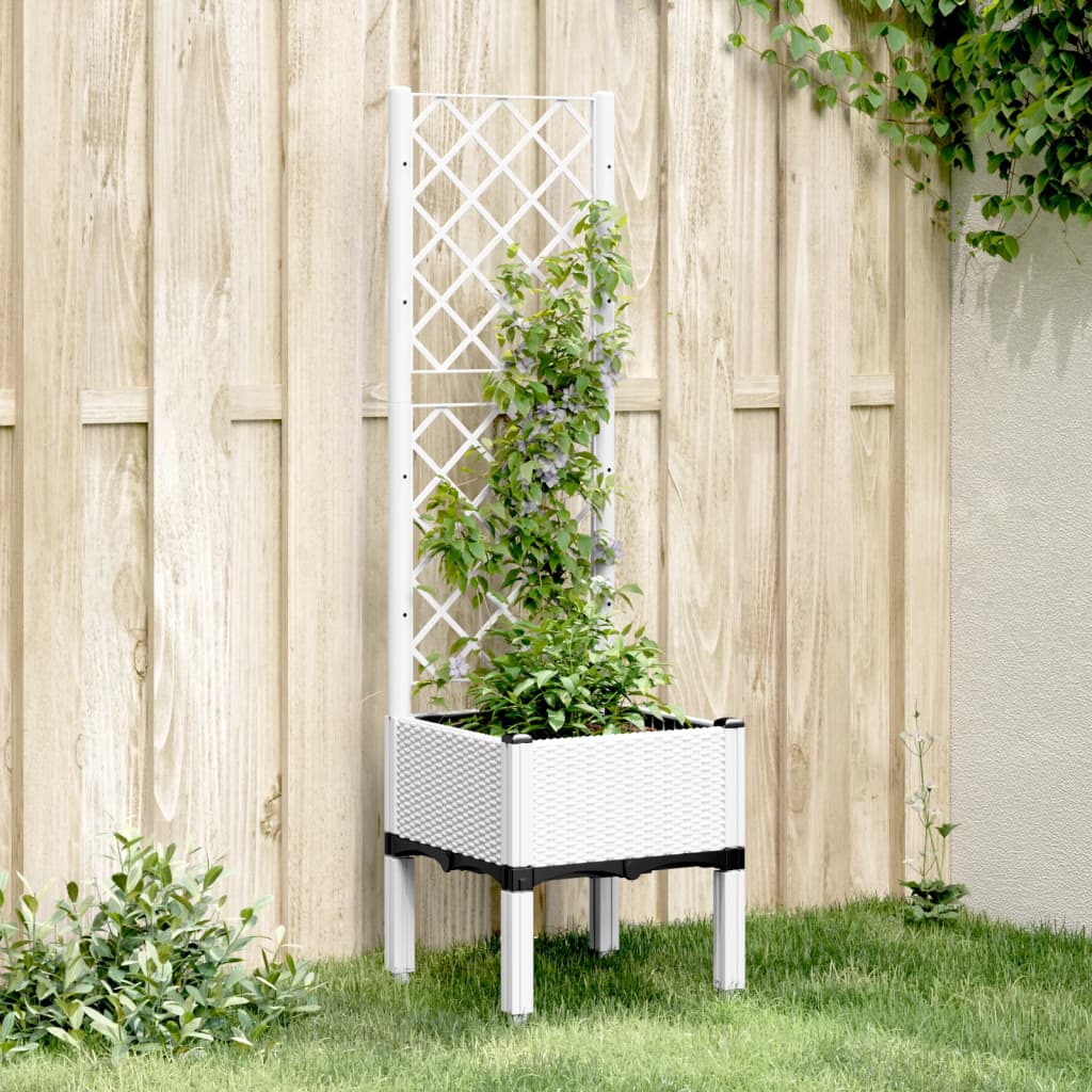 Jardinera Con Enrejado Pp Blanco 40x40x142 Cm_1
