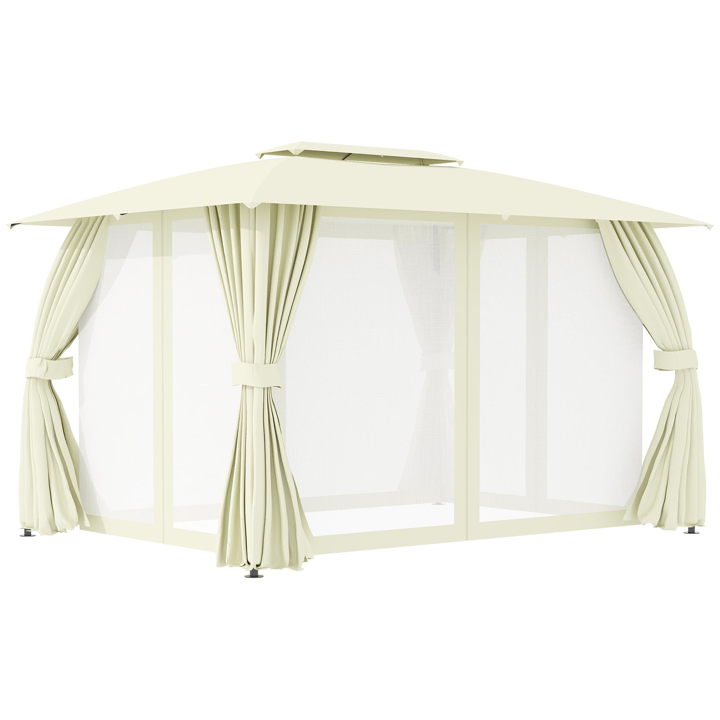 Outsunny Cenador De Jardín 4x3m Con Doble Techo 4 Cortinas Y 4 Mosquiteras Crema_0