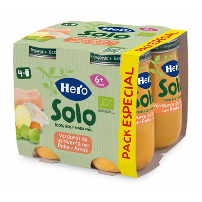 Potes de Legumes da Horta com Frango e Arroz 4 x 190 g - Hero Baby