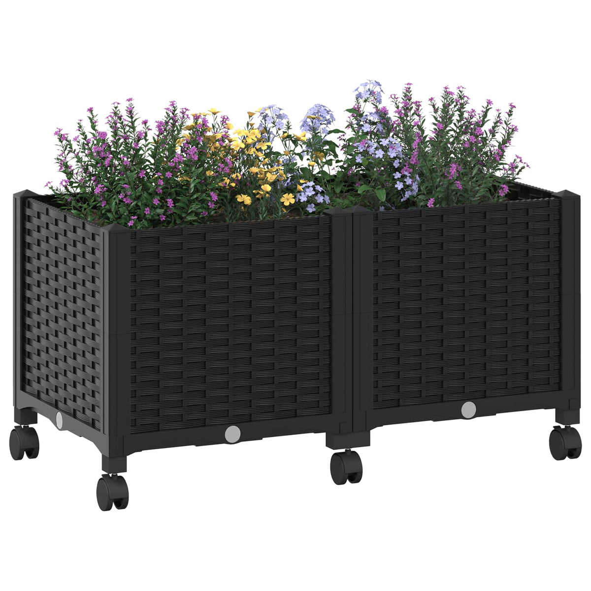 Macetero De Jardín Con Ruedas Negro 80 X 40 X 44 Cm Pp_2